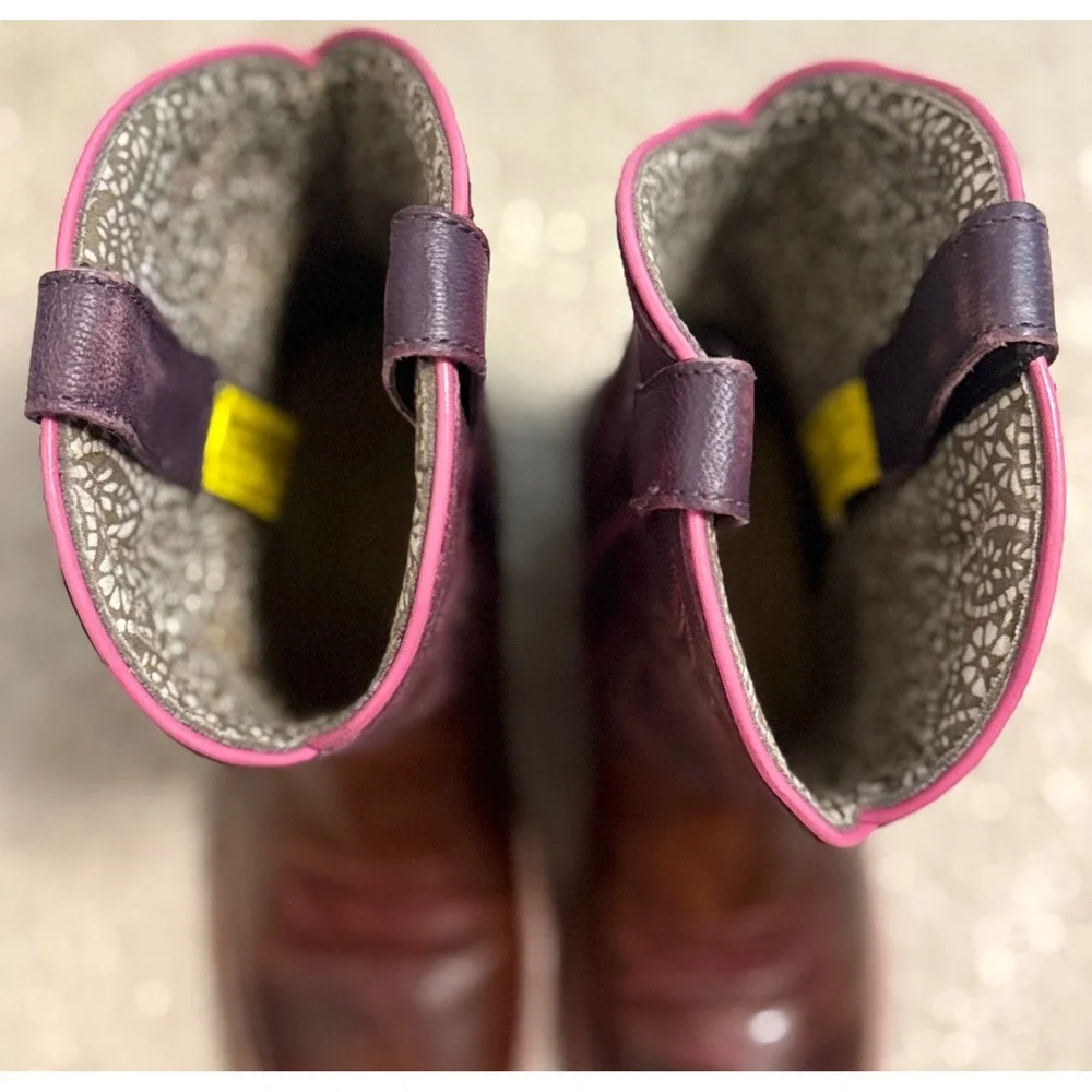 Dan Post Majesty Western Boots Kids 1D Brown Purple Excellent Leather Square Toe